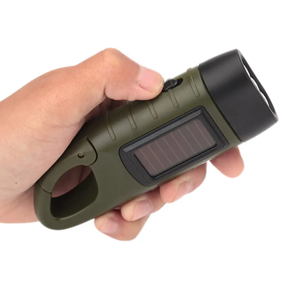Solar Powered Flashlight Hand Crank Dynamo Rechargeable LED Lamp Charging Powerful Torch