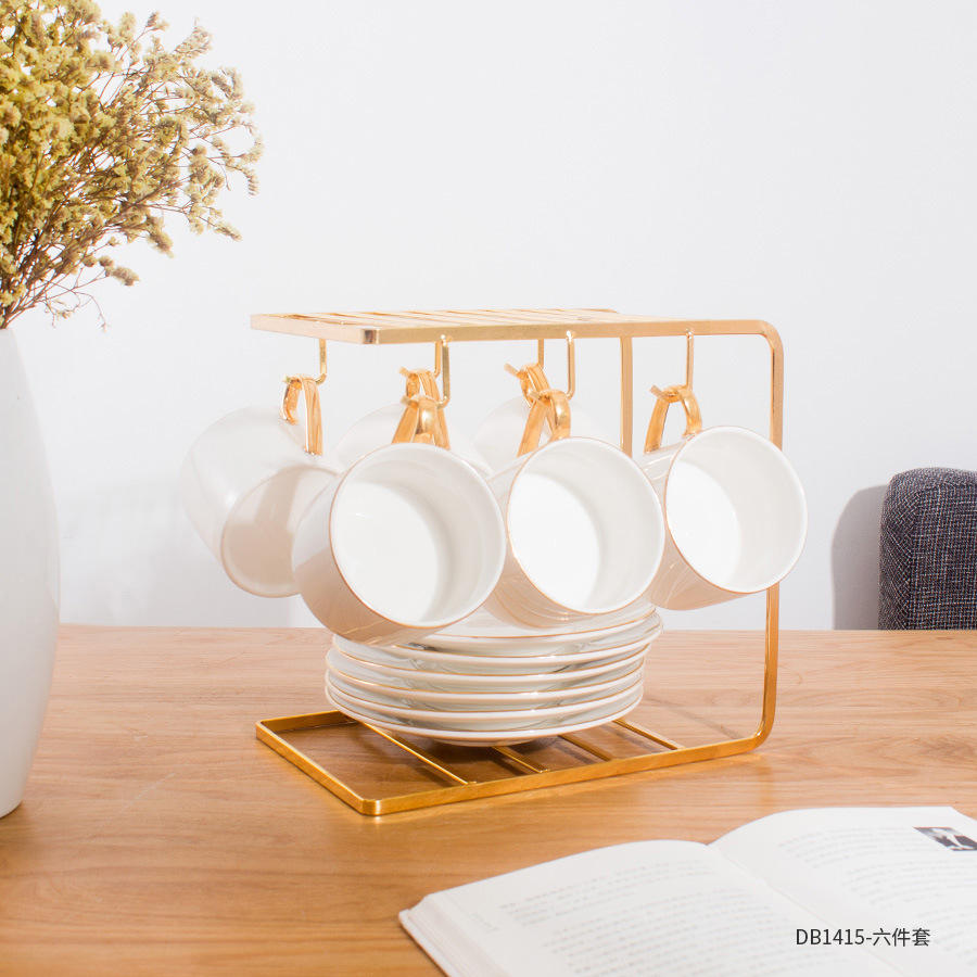 6 cups and 6 plates metal rack