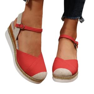 Dropshipping nuevo verano de talla grande para mujer tacón elástico punta abierta cuña plataforma zapatos Slip-On cierre PU plantilla ropa al aire libre - Product Image 5