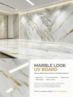 Lembaran PVC Geometris Motif Marmer Tahan Air, Pelapis Dinding Kamar Mandi Mewah Modern, Backsplash Dapur, Lapisan Panel UV untuk Penggunaan Rumah Tangga