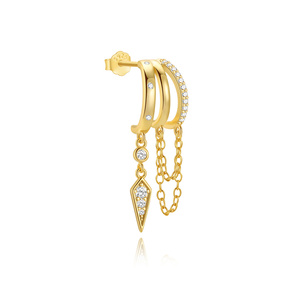 Boucles d'oreilles pendantes en forme de C avec étoile et lune en argent sterling S925 plaqué or 18 carats et zircon cubique pour femme - Product Image 5