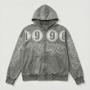 Sweat à capuche surdimensionné à fermeture éclair intégrale pour homme, lavage vintage personnalisé, fournisseur de qualité supérieure, poids lourd, 100% coton, sweats à capuche délavés pour streetwear - Product Image 1