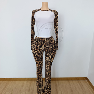 2025 Y2K, ropa de salón para mujer, conjunto de dos piezas con estampado de guepardo, LOGOTIPO personalizado, camiseta de manga raglán de algodón de leopardo rosa y conjunto corto para mujer - Product Image 2