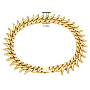 Collar de Cadena Cubana de Acero Inoxidable Grueso y Pesado de 34 mm de Ancho con Púas y Espinas, Estilo <span class=keywords><strong>Punk</strong></span> Hip Hop para Hombre - Product Image 4