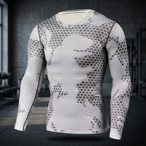 Chemise de sport à manches longues pour homme, impression par sublimation, séchage rapide, motif géométrique gris, matériau de haute qualité - Product Image 3