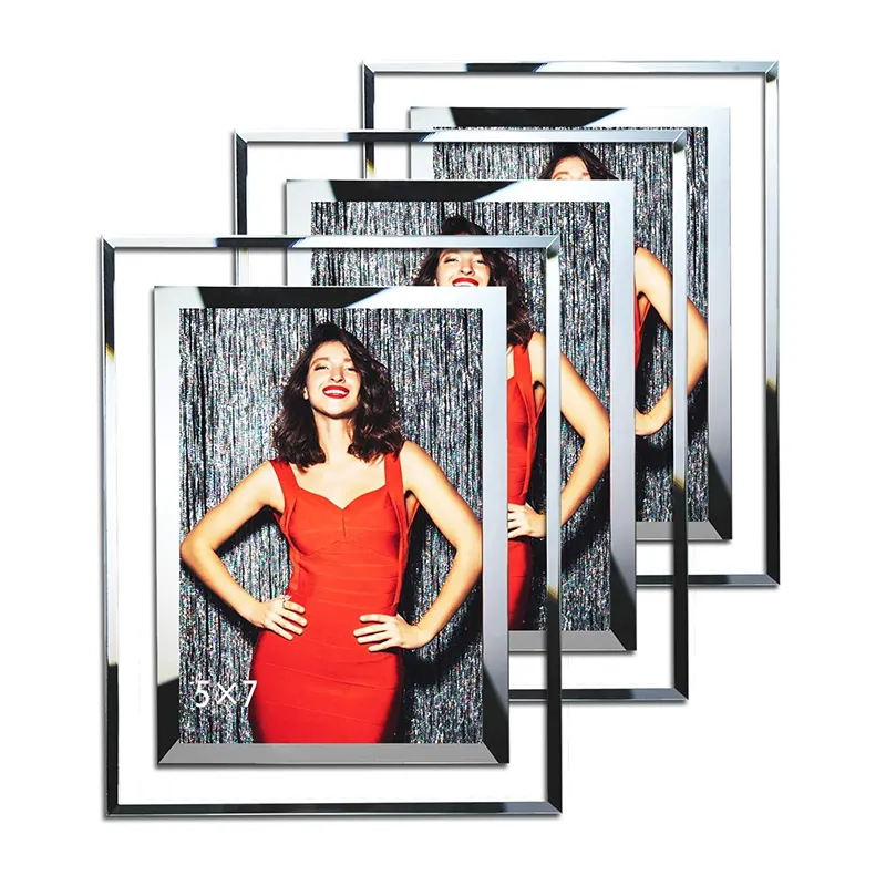 Cadre photo XRC 4x6 "5x7" 8 "x 10" porte-photo argenté miroir en verre avec bordure en cristal étincelant pour table de bureau