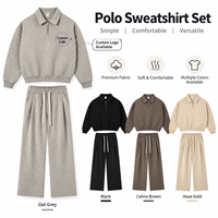Ensemble sweat-shirt polo demi-zip et pantalon droit pour homme, en mélange de coton 320g, survêtement décontracté oversize, logo personnalisé OEM ODM