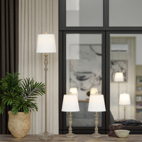 Lot de 3 lampes de table et de sol modernes à LED avec finition en bois peint à la main Lampes intelligentes pour la maison pour le salon de style traditionnel