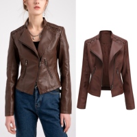 Vestes en similicuir PU pour femmes, taille S-4XL, automne, manches longues, fermeture éclair, coupe slim, style motard, manteau en cuir, vestes pour femmes grandes tailles