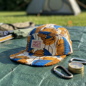 Casquette Snapback Camper en gros, 7 panneaux, avec patch en cuir, structurée, profil moyen, œillets, visière plate, bande anti-transpiration, pour l'extérieur - Product Image 3