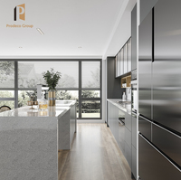 Cuisine modulaire préfabriquée, armoires de cuisine modernes sans poignées personnalisées avec comptoirs en marbre/laminé/résine, robinet inclus