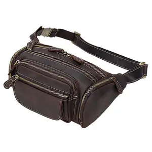 Tiding Thương Hiệu Kích Thước Lớn Full Grain Crazy Horse Leather Fanny Pack Da Chính Hãng Eo Pouch Men Belt Bag