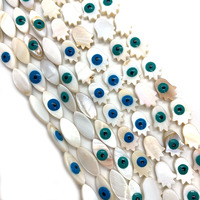 Perles en forme de coquille naturelle d'eau douce, motif œil bleu-vert, forme marquise, trou droit, perles lâches pour la fabrication de bijoux DIY