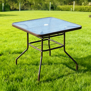 Hot Selling Outdoor Patio Diameter 80cm Iron Plate Tempered Water Wave Glass Ripple Pattern Square Garden <b>Table</b> - Product Image 1