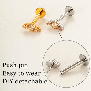 Bijoux en titane Hengsen G23, clous à tête plate, zircon coloré, boucles d'oreilles pour le tragus, sans fil, bijoux de piercing corporel en titane - Product Image 3