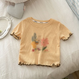 Girls T-Shirt Short Sleeve Summer Cotton Floral Print Off White Yellow Kids Clothing With Label 5832 Yellow - Product Image 3