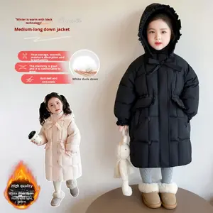 Veste mi-longue à capuche pour filles Space Kitty, enfants de 3 à <span class=keywords><strong>8</strong></span> <span class=keywords><strong>ans</strong></span>, nouvelle arrivée d'hiver, style coréen, épaissie, longue, en duvet de canard blanc - Product Image 5