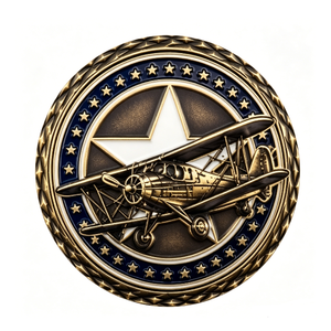 Pièce de monnaie en laiton plaqué or, thème patriotisme, avec gaufrage d'avion, impression émail dur, jeton d'art de collection - Product Image 1