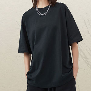 Venta al por mayor de fábrica, Camiseta de punto con serigrafía personalizada para hombre, cuello grueso, caja blanca sólida de algodón, ajuste de gran tamaño, longitud larga - Product Image 2