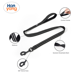 대형견 또는 중형견용 HanYang OEM 맞춤형 디자이너 반사 헤비 듀티 애완견 가죽 끈, 듀얼 핸들 리드 - Product Image 6