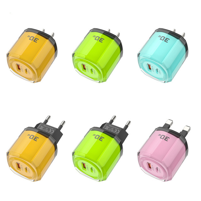 Super PD Charger Type C USB A Power Adapter 30W Fast Charging cube for US EU UK Plugs Android Data crystal phone Quick Universal