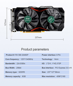 Tarjeta Gráfica para Juegos Rx 580 de 8GB GDDR5 PCI Express 3.0 X16 con Ventilador para PC, 256 bits DirectX 12 para GPU - Product Image 2