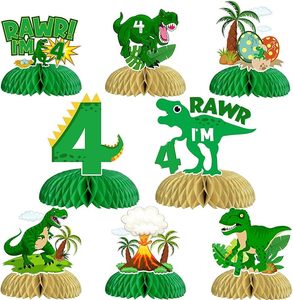 8 décorations de fête d'<span class=keywords><strong>anniversaire</strong></span> pour garçon, thème dinosaure, écologiques, imperméables, centre de table en nid d'abeille, double face - Product Image 1