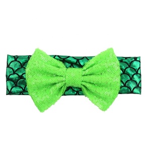 5 pulgadas Bebé y niños estilo festivo lentejuelas arco sirena escala tela metálica rejilla ancha banda elástica para el cabello - Product Image 5