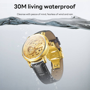 Reloj de oro chino 3D 18K 24K, esfera Tourbillon, pareja ahuecada, reloj de cuero mecánico automático dorado - Product Image 5