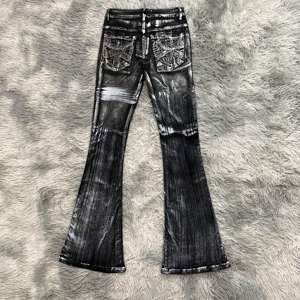 DENIMGUYS colori personalizzati in argento sventato Graffiti da uomo Vintage Y2k pantaloni in Denim stile Punk Hip Pop <span class=keywords><strong>Jeans</strong></span> svasati da uomo - Product Image 2
