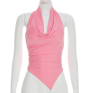 Viviblook J26TP103 Chaleco de verano para mujer, sin mangas, con cuello halter, plisado, con cordones, espalda descubierta, cuello oscilante, color liso, top tipo tank - Product Image 3