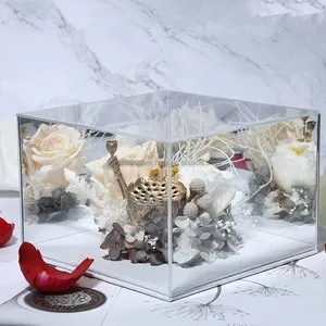 16 Slot Clear Rose Case Acrylic Flower Box With Makeup Drawer Storage Organizer