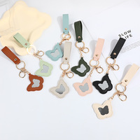 Porte-clés miroir miniature papillon multicolore en PU, miroir cosmétique de poche portable, porte-clés, logo personnalisé, pendentif pour sac à main femme, cadeau
