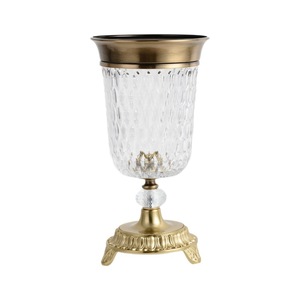Crystal Glass Vase With Gold Handles 28cm W 33cm H Traditional Decorative Tabletop Vase For Living Room Home Decoration - Product Image 3