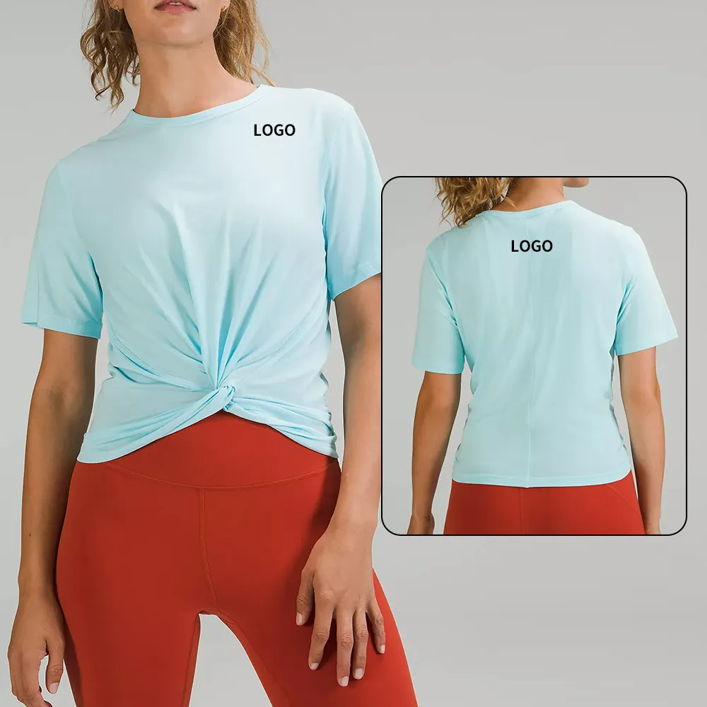 MIQI Camiseta de Yoga Transpirable para Mujer, Camiseta de Algodón de Manga Corta con Cuello Redondo para Correr, Fitness y Yoga