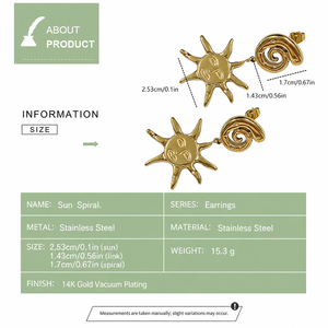 Pendientes de Espiral Solar en Acero Inoxidable con Baño de Oro de 14K - Product Image 2