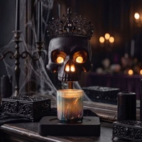 Lampe chauffe-cire électrique en forme de crâne, design gothique, à intensité variable, avec minuterie, sans flamme, base en bois, pour aromathérapie, idéale pour table de chevet