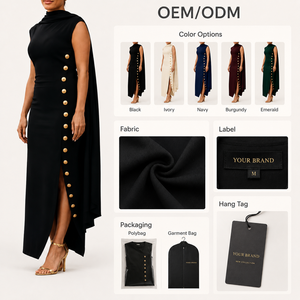 <span class=keywords><strong>Robe</strong></span> de Soirée Personnalisée Femme Sans Manches Col Montant Cape Boutons Dorés Fente Haute Moulante Longue <span class=keywords><strong>Cocktail</strong></span> Formelle Vente en Gros - Product Image 5