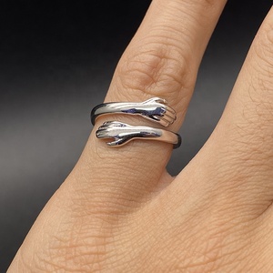Fine 925 Sterling <strong>Silver</strong> Smooth Polished <strong>Hugging</strong> Two Hands Open <strong>Ring</strong> Couple Promise Band Anniversary Birthday Jewelry Gift - Product Image 2
