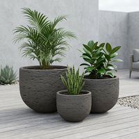 Ensemble de 3 pots à fleurs en béton GRC faits à la main, gris foncé, texture pierre brute, résistants aux intempéries, pour intérieur/extérieur