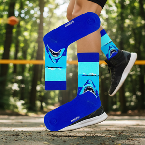 Colorful <b>Shark</b> Pattern <b>Socks</b> for Men Women & Boys Customizable Logo Jacquard & Anti-Bacterial Features High Ankle Knitted - Product Image 3