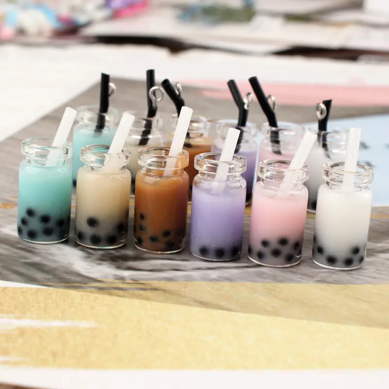 Kawaii 3D Unique Design Resin Pearl Milk Tea Bottle Pendants Earring Charms for DIY Fashion Jewelry Making Accessories