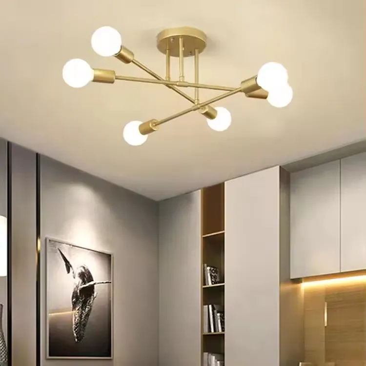 Простая потолочная лампа для гостиной в скандинавском стиле, американская железная художественная лампа для кабинета, креативная люстра