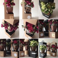 Nouvelle boîte à fleurs en papier kraft pliable portable, boîte conique, boîte unique, cadeau pour l'emballage de boîtes à fleurs pour la Saint-Valentin, la fête des mères
