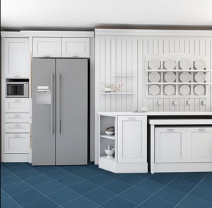 ตู้ครัวสไตล์โมเดิร์นฟาร์มเฮาส์สีขาวแบบเชคเกอร์ ตู้ครัวไม้สั่งทำสไตล์เมดิเตอร์เรเนียนสุดหรู พร้อมชั้นวางจานแบบเปิด - Product Image 1