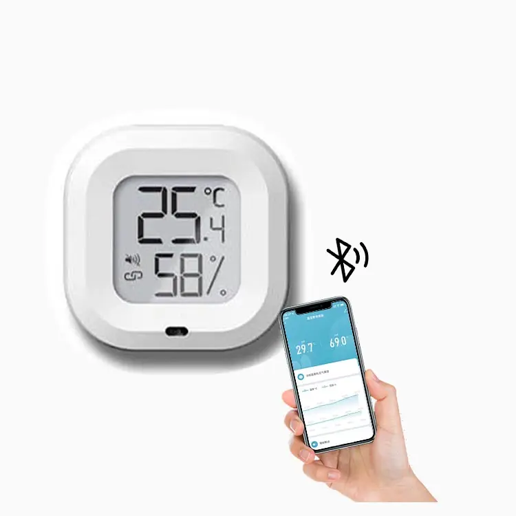 Figura geométrica digital mini, temperatura da sala branca e sensor de umidade com aplicativo gratuito com bluetooth para verificar e controlar
