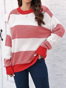 Popular Casual Female Acrylic Winter Sweater Black and White Striped <strong>Patchwork</strong> Design Color Block Pullover Sweaters Knit <strong>Tops</strong> - Product Image 2
