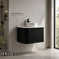 Meuble-lavabo mural moderne nordique noir cannelé écologique avec vasque en céramique blanche, idéal pour usage agricole/entrepôt