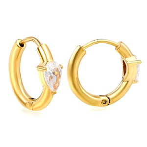 ต่างหูห่วงสแตนเลสชุบทอง 18k ดีไซน์เรียบหรูประดับเพชรทรงหยดน้ำ รุ่นใหม่ล่าสุดสำหรับผู้หญิง - Product Image 1