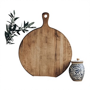 Plateau de service rond pour pizza, planche à fromage en bois durable avec poignée, planche à découper écologique pour comptoir de cuisine - Product Image 1